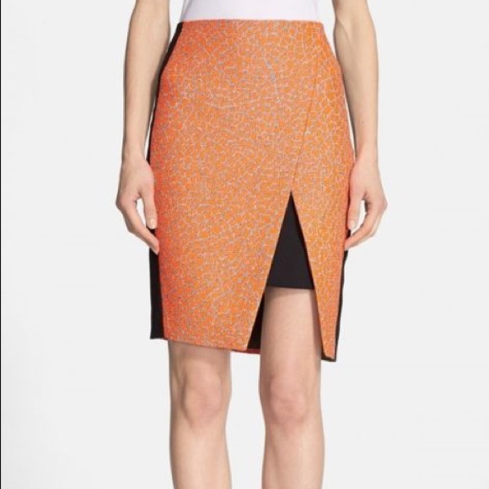 Ted Baker London Pencil Skirt Bright Orange Textured back zip 2